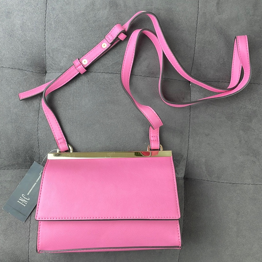 INC INTERNATIONAL CONCEPTS~Faux Leather Demi Aurora Crossbody Bag ~Pink/Gold~NWT